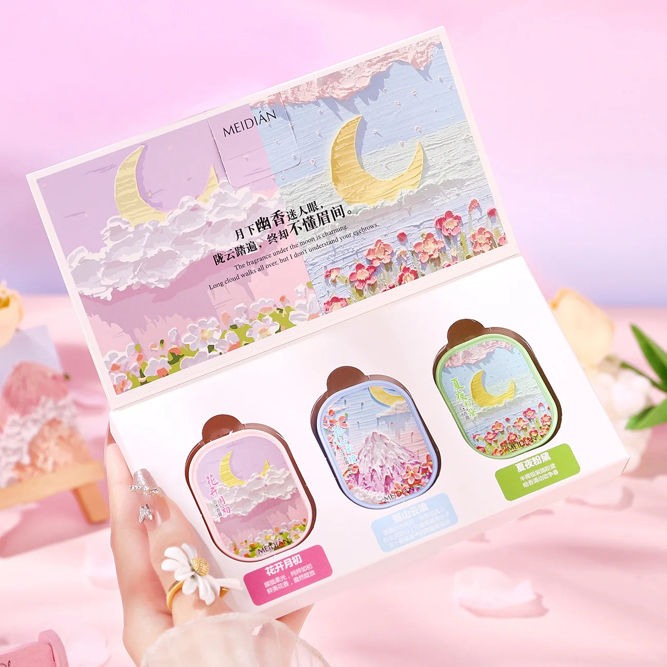 3pcs Solid Perfume Gift Set for Women,Long-Lasting Scented Balm with Jasmine Notes,Tea Fragrance,Idea for Dates Casual Attire