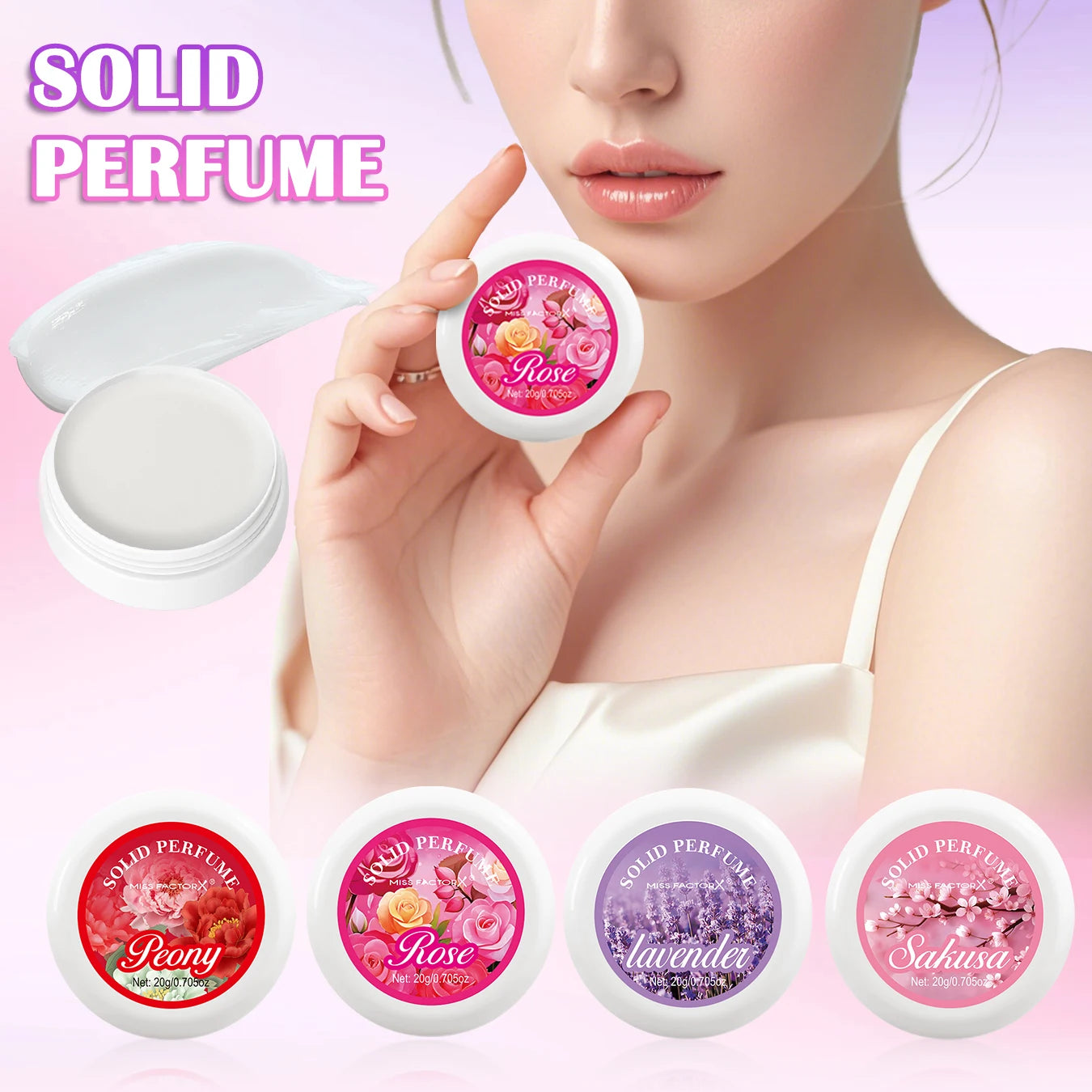 4PCS/Box Body Cream Gift Set Portable Solid Perfume Rose, Peony, Lavender, Cherry Blossom, Fresh Flower Scented Holiday Gift